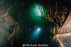 Descending into the engine room of the Wolfe Islander nea... by Michael Grebler 